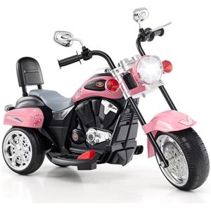 RELAX4LIFE Moto Elettrica a 3 Ruote per Bambini (ROSA) | Luci e Suoni, Pedale Acceleratore, Avanti/Retromarcia, Velocità 2,5-3 km/h, Max 30 kg, Batteria 6V 4.5Ah