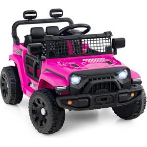 RELAX4LIFE Macchina Elettrica Fuoristrada per Bambini 12V (Rosa) | con Telecomando 2.4G 3 Velocità, Doppi Motori, Luci LED, Musica e Cintura di Sicurezza
