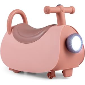 COSTWAY Macchina Elettrica a Spinta con 4 Ruote per Bambini 18-36Mesi, Rosa | Auto Cavalcabile con Maniglia e Schienale, Fari Lampeggianti, Altoparlante e Musica, Vano Sotto Sedile, Portata 25 kg