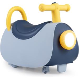 COSTWAY Macchina Elettrica a Spinta con 4 Ruote per Bambini 18-36Mesi, Blu | Auto Cavalcabile con Maniglia e Schienale, Fari Lampeggianti, Altoparlante e Musica, Vano Sotto Sedile, Portata 25 kg