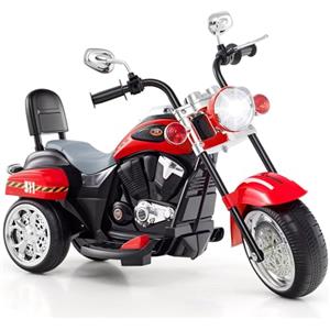 RELAX4LIFE Moto Elettrica a 3 Ruote per Bambini (ROSSO) | Luci e Suoni, Pedale Acceleratore, Avanti/Retromarcia, Velocità 2,5-3 km/h, Max 30 kg, Batteria 6V 4.5Ah