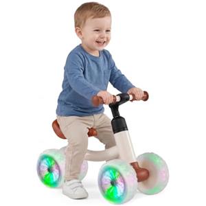 COSTWAY Bicicletta senza Pedali per Bambini 1-3 Anni, Max 25kg | Bici Equilibrio con 4 Ruote Luminose, Sella e Manubrio Regolabili, Balance Bike per Interno e Esterno, Struttura in Metallo