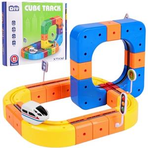 AOOSA 51 Pezzi Set di Treni Elettrici, Sets di Treni a Cubo Magico | con Treno Motorizzato che Sfida la Gravità, Segnali Stradali, Set di Binari del Treno con Layout 3D Incorporati, Bambini 3+