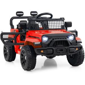 RELAX4LIFE Macchina Elettrica Fuoristrada per Bambini 12V (Rosso) | con Telecomando 2.4G 3 Velocità, Doppi Motori, Luci LED, Musica e Cintura di Sicurezza
