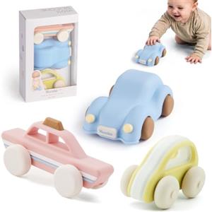 Moonkie Roll & Go Macchinine per Bambini, Set da 3, Regalo Bambino 1 2 3 Anno, Giochi Bambini in Silicone 6 Mesi+, Senza BPA, Massaggia Gengive Neonati, per Maschi e Femmine, Giochi Montessori