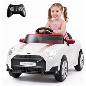 COSTWAY BMW Mini Cooper 12V Macchina Elettrica per Bambini 3-8Anni (Bianco) | Auto Elettrica con Telecomando, Luci LED , Musica e Clacson, Veicoli Elettrici per Bambini, Carico 30 kg, 97 x 56 x 48 cm