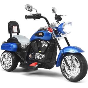 RELAX4LIFE Moto Elettrica a 3 Ruote per Bambini (BLU) | Luci e Suoni, Pedale Acceleratore, Avanti/Retromarcia, Velocità 2,5-3 km/h, Max 30 kg, Batteria 6V 4.5Ah