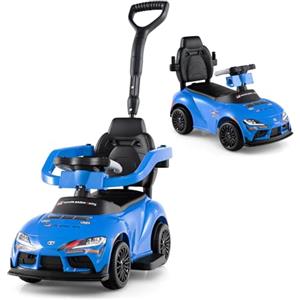 COSTWAY 3in1 Auto a Spinta per Bambini con Musica e Vano Portaoggetti, Blu | Auto Cavalcabile con Limitazione dello Sterzo di 20°, Macchina Primi Passi per Bambini 1,5-5 Anni