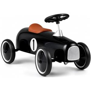 KOMFOTTEU Macchina Cavalcabile Vintage per Bambini 18+ Mesi (Nero) | Macchinina senza Pedale Ride on, Auto da Corsa con Ruote Silenziose, Volante e Sedile Comodo, Max 30 kg