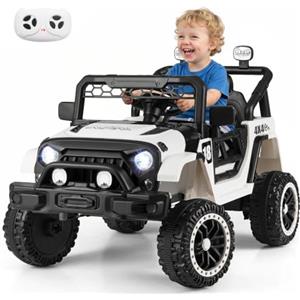 COSTWAY 12V Auto Elettrica per Bambini 3 Anni+ con Telecomando, Nero | Veicolo Fuoristrada con Fari LED, Musica, Clacson, Porte Bloccabili, USB e MP3, Macchina Giocattolo Velocità 1,5-3,8 km/h