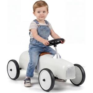 COSTWAY Macchinina Cavalcabile per Bambini 18+ Mesi, Max 30 kg (Bianco) | Vintage con Ruote Silenziose, Volante Sterzante e Sedile Ergonomico, Portatile per Interno e Esterno