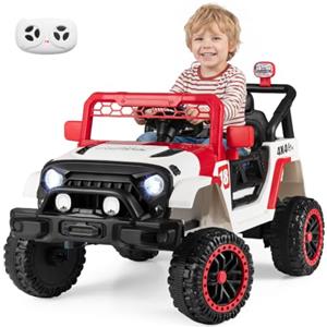 COSTWAY 12V Auto Elettrica per Bambini 3 Anni+ con Telecomando, Rosso | Veicolo Fuoristrada con Fari LED, Musica, Clacson, Porte Bloccabili, USB e MP3, Macchina Giocattolo Velocità 1,5-3,8 km/h