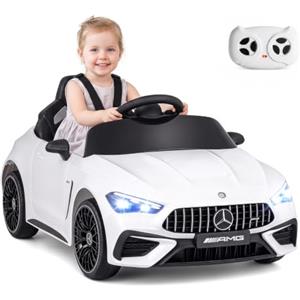 COSTWAY Benz 12V Macchina Elettrica per Bambini 3 Anni+, con Telecomand | Auto Cavalcabile con Portiere Apribili, Fari LED, Musica e Clacson, Velocità 3-5 km/h, Veicolo Elettrico