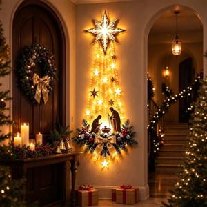 Generico Decorazione Da Parete Illuminata Con Presepe,"Stella Della Fede Di Betlemme",Lampada Da Parete "Sentiero Di Natale", Decorazione Da Paret-e A Led,Con Scena Della Sacra Famiglia E Luci Calde (#A)