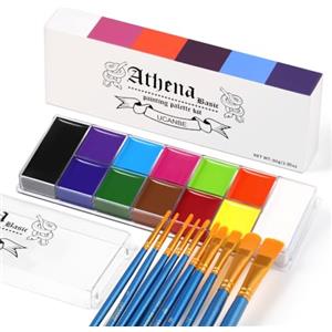 UCANBE Athena - Set di 12 colori e 10 pennelli per Halloween | 12 colori SFX per body painting, tra cui grandi colori nero/bianco e 10 pennelli. Ideale per cosplay