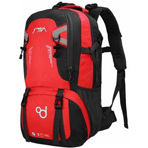 OcioDual Zaino Trekking 40L Rosso, Zaino Montagna, Borsa da Viaggio Resistente all'Acqua con Svariati Compartimenti, Cerniere, Manici Imbottiti e Cinghie di Sicurezza Regolabili per Hiking