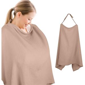 Cozary Copertura per Allattamento, 76 x 110 cm, Sciarpa per Allattamento Morbida e Traspirante, Cotone, Copri Seno Allattamento per Allattamento con Cinghia di Regolazione Posteriore, Marrone