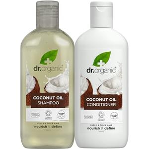 Dr.Organic Dr Organic - Set shampoo e balsamo all'olio di cocco con borsa da viaggio, cura della pelle da donna e uomo, nutriente, ringiovanente e idratante, vegano, cruelty free, senza parabeni e SLS