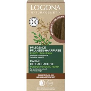 LOGONA Naturkosmetik Colorante vegetale per capelli in polvere vegana con henné biologico per colori intensi e lucentezza, colore per capelli vegetali marrone cenere (marrone), 1 x 100 g