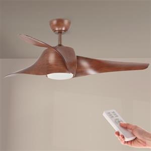 M mimotec - Ventilatore da Soffitto con Led Fanton Legno con Luce e Telecomando, Basso consumo, motore DC, 8 velocità,Silenzioso,3 Pale, modalità inverno-estate, LM8081