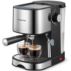 VINATO Caffettiera Espresso 15 Bar con Montalatte Professionale, Piccola Caffettiera Espresso per Cappuccino, Latte & Macchiato