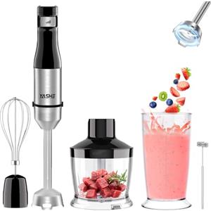 YASHE Frullatore a Immersione 5 in 1, Frullatore Elettrico 1000W, Velocità Regolabile Continuamente, Set Frullatore in Acciaio Inossidabile con Tritatutto da 500ml, Bicchiere Graduato, Frusta e Montalatte