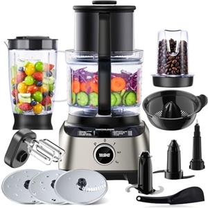YASHE Robot da Cucina Multifunzione - Frullatore, Impastatrice, Tritatutto, Spremiagrumi, Macchina per Impastare con Ciotola da 2,5L e Caraffa Frullatore da 1,5L, 3 Velocità con Funzione Pulse