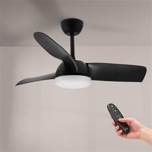 M mimotec - Ventilatore da soffitto Led Black Face 59W, telecomando, motore DC 35W+luce LED 24W, 6 velocità, silenzioso, 3 pale in legno naturale, 108 cm, funzione estate-inverno, timer