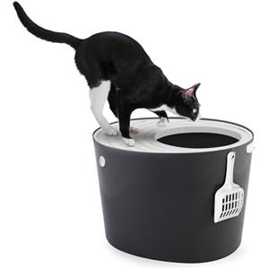 Iris Ohyama Lettiera per Gatti, Fino a 7kg, 1 Pala, Grigio, Ingresso Top, Cat Litter Trey, Chiuso, Per Gattini, Lato alto, Con cappuccio, Grande, Senza BPA, Profondo, Facile da pulire, PUNT-530