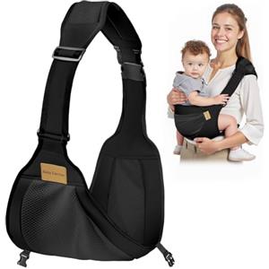 AOOWU Fascia Porta Bambino, Traspirante Laterale Fascia Neonato, Fascia Porta Bebe Regolabile, Portatile Ergonomico Marsupio Neonato, per 0-36 Mesi, Capacità di Carico Massima di 25 Kg