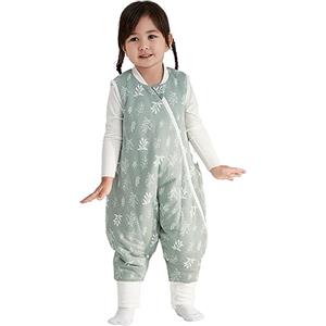 Duomiaomiao 2.5 TOG Sacco a pelo con piedi invernale，100% cotone，Sacco nanna per Bambini（Foglie verdi/1-2 anni）