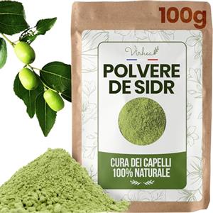 VIRHEA® Polvere di Sidr 100g Shampoo Naturale Alternativo per Capelli - Maschera Lenitiva Cuoio Capelluto - Volume, Brillantezza, Anti Forfora e Colore Vegetale Ayurvedico