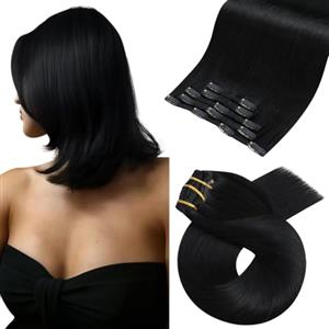 Moresoo Extension Capelli Veri Clip Fascia Unica Nero #1 25cm 80g 5pz | Ciocche Setose, Look Naturale, Per Donna, Volume Immediato, Lavorazione Remy, Idea Regalo