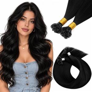 Hetto Extension Capelli Veri Cheratina 50 Ciocche per Styling Quotidiano | Texture morbida e setosa, Nero Corvino, Fissaggi piccoli dal profilo discreto, Volume adattabile alla pettinatura, 35cm 40g
