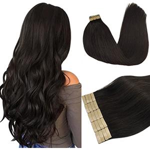 DOORES Biadesivo Extension Capelli Veri, Marrone Scuro 35cm 14 pollice 50g 20pcs, Capelli Lisci Remy Human Hair Extension Adesive Capelli Skin Weft