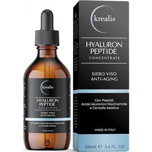 Krealis Siero Viso Acido Ialuronico Puro a 4 Pesi Molecolari con Peptidi, 100 ml | Idratazione Profonda, Azione Antirughe, Effetto Rimpolpante e Levigante, Pelle più Elastica, per Tutti i Tipi di Pelle