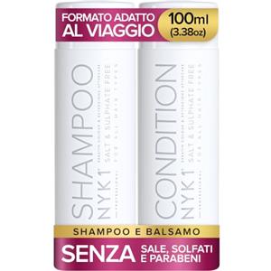 NYK1 Shampoo e Balsamo Senza Solfati | Kit Iniziale - 100ml x2 | Deterge, Condiziona e Protegge Delicatamente Extension e Capelli alla Cheratina - Senza Parabeni e Previene la Rottura