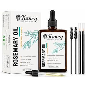 Kanzy Olio di Rosmarino per Capelli 60ml, per Barba, Sopracciglia, Ciglia e Crescita Capelli come Trattamento Anticaduta per Donne/Uomini