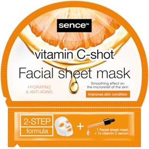 Sence Maschera in tessuto di vitamina C a 2 passi, con 4 acidi ialuronici e olio di moringa, cosmetici e cura del viso per rilassarsi, vegan Beauty Skincare per uomo e donna (3 pezzi)