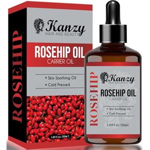 Kanzy Olio di Rosa Mosqueta 50 ml Olio di Rosa Canina, Spremuto a Freddo, Vegano e Non Raffinato Rosehip Oil per Viso, Corpo, Capelli, Pelle, e Mani