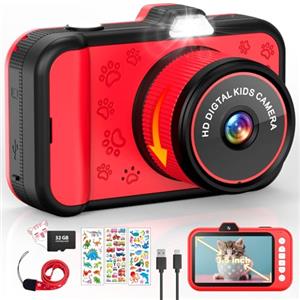 CHAKEYAKE Macchina Fotografica Bambini | 3,5" Grande Schermo| 360° Obiettivo Zoom Rotante| 1080P HD Fotocamera Bambini con Selfie| Flash LED | Scheda SD 32G| Regalo Bambina e Bambino 3 4 5 6 7 8 9 10 11 12 Anni