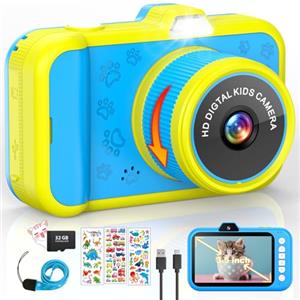 CHAKEYAKE Macchina Fotografica Bambini | 3,5" Ampio Display | 360° Obiettivo Zoom Rotante | 1080P HD Fotocamera Digitali Bambini con Selfies | Flash | Scheda da 32G | Regalo Bambina e Bambino 3-12 Anni | Blu