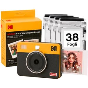 KODAK Mini Shot 3 Retro Fotocamera Istantanea 7,6x7,6cm, 38 Fogli, Giallo | Bluetooth, iPhone e Android, fotocamera 13 MP, anteprima, resistente ad acqua, impronte e scolorimento