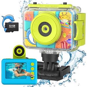 CHAKEYAKE Macchina Fotografica Impermeabile per Bambini, 1080P Fotocamera Subacquea con 180° Flip Len, Scheda SD 32G - Regalo Compleanno Natale per Bambina 3-12 anni