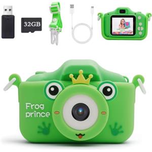 Voniobuy Fotocamera digitale per bambini dai 3 ai 10 anni, con video 1080p e schermo IPS da 2 pollici, 44 divertenti cornici per foto e 5 giochi educativi, per ragazze e ragazzi (Frogs)