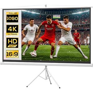 HOMCOM Telo Proiettore 100 Pollici 4K HD 4:3 con Treppiede Bianco | Treppiede Pieghevole, Altezza Regolabile, Schermo per Proiettore, Grandangolo di 160 Gradi, per Casa Home Cinema Esterno