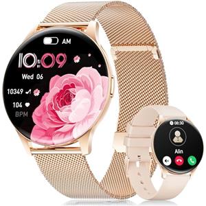 BENYAR SMART Smartwatch Donna 1.43" HD Schermo per iOS/Android, Oro rosa | Monitoraggio Ciclo, Salute 24/7, Chiamate Bluetooth, 100+ Sport, IP68 Impermeabile, 300mAh Autonomia 7 Giorni, 2 Cinturino