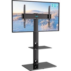 BONTEC Universale Supporto TV da pavimento per TV da 30-70 pollici LED OLED LCD, Porta TV da Terra Regolabile in Altezza con Ripiani in Vetro Temperato a 2 Livelli Max VESA 600x400mm, Fino a 40KG