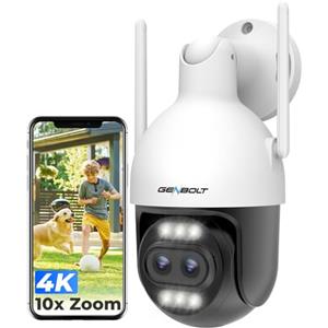 GENBOLT 4K Telecamera Wi-Fi Esterno, Doppia Lente 8MP,Telecamera IP CCTV | Zoom Ibrido 10X,Registrazione 24/7,2.4/5GHz,PTZ,DC&POE,Visione Notturna Colori,Rilevamento Automatico di Persone/Veicoli,IP66