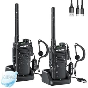 JUCJET EP31 Walkie Talkie PMR446 IP54 Resistente all'Acqua, 2 Pezzi | PMR446 senza licenza, 16 canali, IP54 resistente all'acqua, cavo Type-C, base di ricarica USB, auricolari